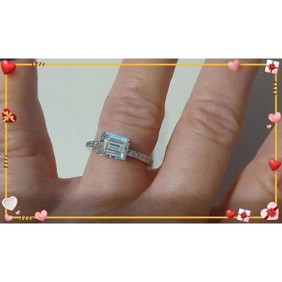 Gorgeous 2 Ct. East West Emerald Cut & Pave Sim Diamond Engagement Ring Sz 8 - Picture 4 of 4
